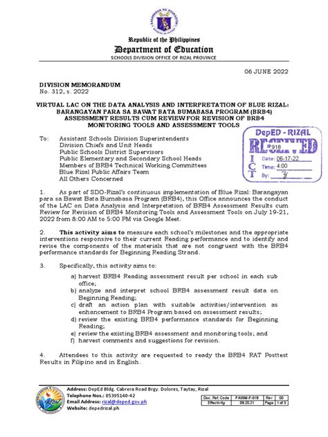 Division Memorandum No. 312, s.2022 .